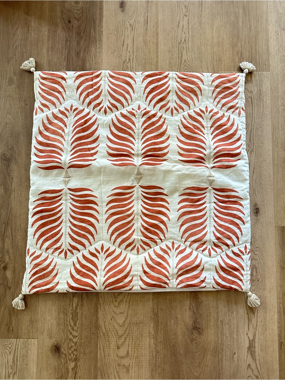 SERENA & Lily Granada Terracotta Orange Leaf Print Quilted Euro Sham w Tassels
